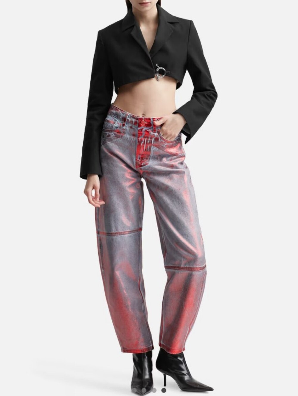 Ganni Red Foil Stary Jeans Metallic Barrel Size 25